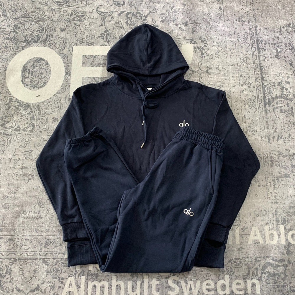 Alo Yoga Navy Blue Cuffed Sweats Pullover Hoodie and Joggers Set Small